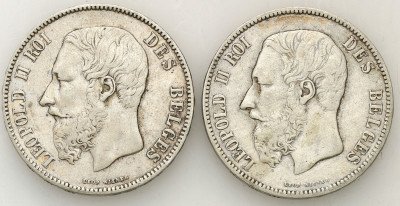 Belgia 5 Franków 1869 + 1873 - zestaw 2 szt. st.3