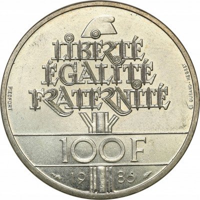 Francja 100 franków 1986 Piedfort podw. gruba st.1