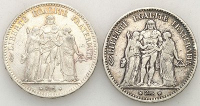 Francja 5 franków 1874-76 - zestaw 3 sztuk st.3