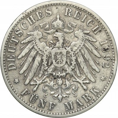Niemcy Wirttembergia 5 Marek 1892 F
