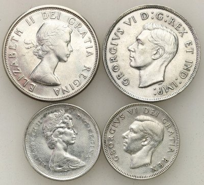 Kanada. 25 - 50 centów 1937-1967, zestaw 4 monet