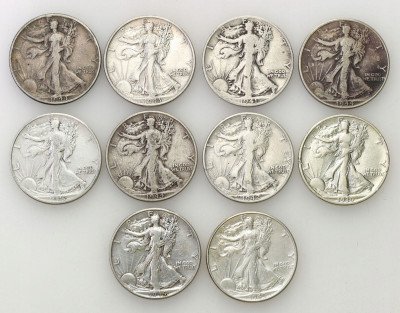 USA 1/2 dolara 1936-45 Liberty Walking zestaw