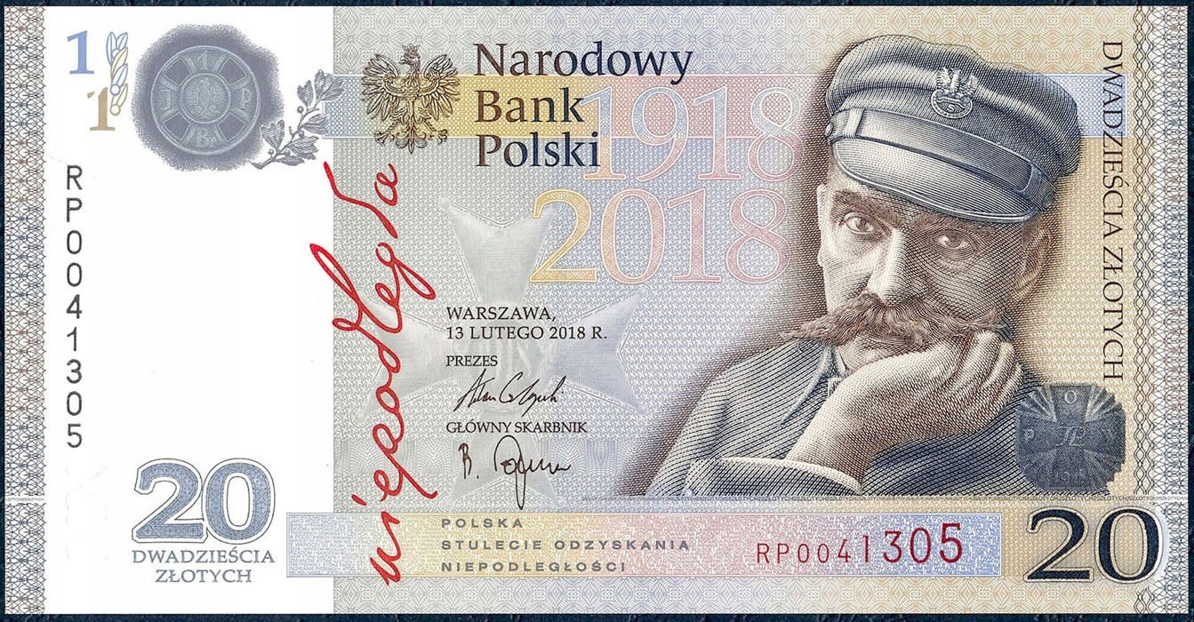 20 złotych 2018 Józef Piłsudski - niepodległość