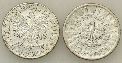 2 złote Piłsudski 1934 + 2 złote żaglowiec 1936