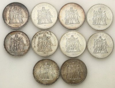 Francja 50 franków 1975-1979 RÓŻNE zestaw 10 szt