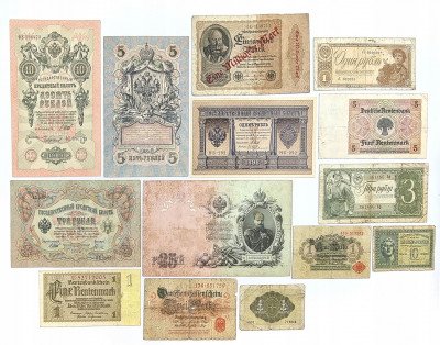 Rosja, Niemcy, Grecja, zestaw 14 banknotów