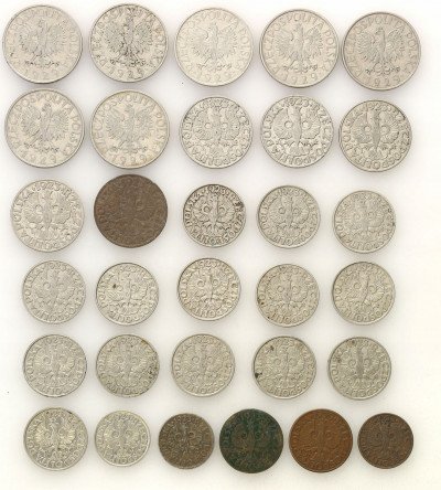 1 grosz do 1 złoty 1923-1939, zestaw 31 monet