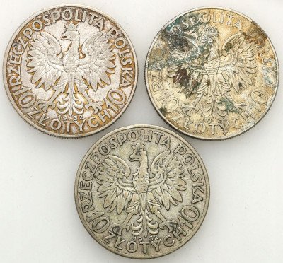 10 złotych 1932 głowa kobiety, zestaw 3 monet