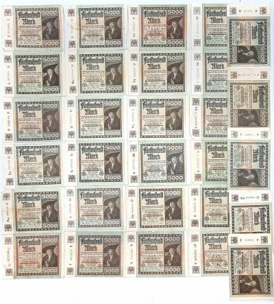 Niemcy. 5.000 marek 1920, zestaw 29 banknotów