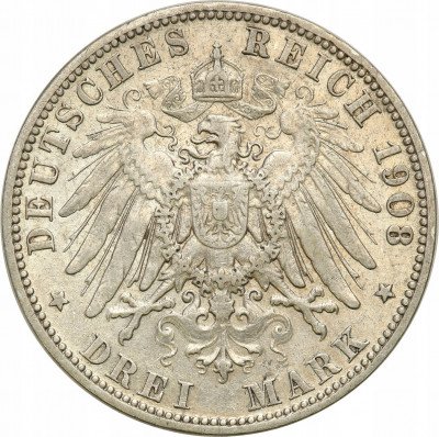Niemcy, Prusy. Wilhelm II. 3 marki 1908 A, Berlin