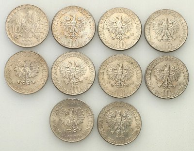 Miedzionikiel 10 złotych 1967 + 1970 zestaw 10 szt