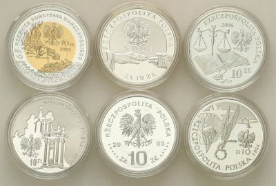 10 złotych 2004-2010, zestaw 6 sztuk różne SREBRO