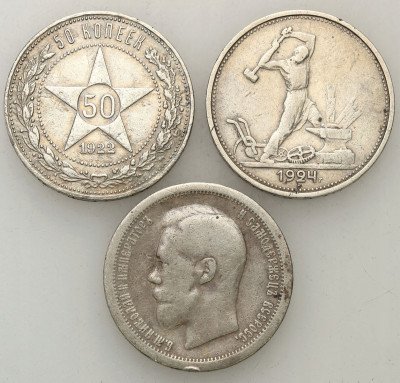 Mikołaj II i ZSSR 50 kopiejek 1897 1922 1924 3szt