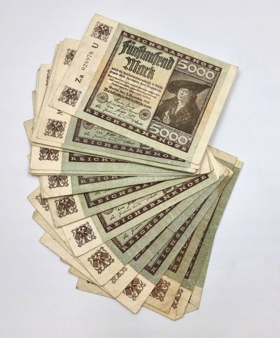 Niemcy. 5.000 marek 1920, zestaw 29 banknotów
