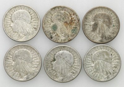 2 złote 1932-1934 głowa kobiety, zestaw 6 monet