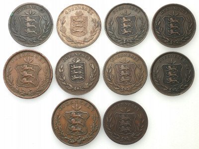 Guernsey. 8 doubles 1834 – 1914, zestaw 10 monet
