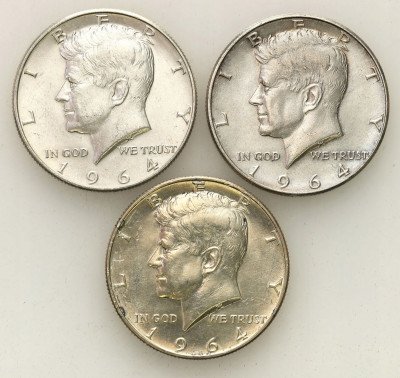 USA 1/2 dolara 1964 Kennedy SREBRO – 3 sztuki