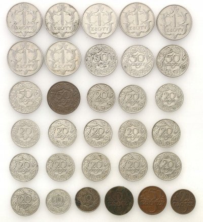 1 grosz do 1 złoty 1923-1939, zestaw 31 monet