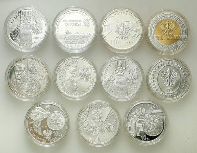 10 złotych 2004 - 2009 zestaw 11 szt. różne SREBRO