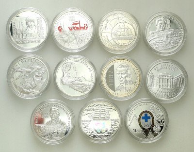 10 złotych 2005 - 2009, zestaw 11 szt różne SREBRO