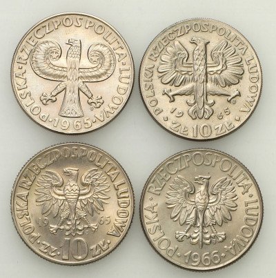 Miedzionikiel 10 złotych 1965 + 1966 zestaw 4 szt