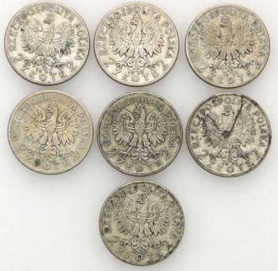 2 złote 1932-1934 głowa kobiety, zestaw 7 monet