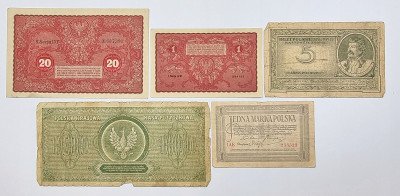 Zestaw banknotów polskich 1917-1923 – 5 sztuk