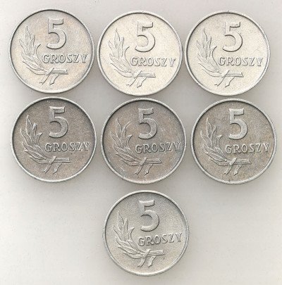 PRL. 5 groszy Aluminium 1962-1968 – 7 szt.
