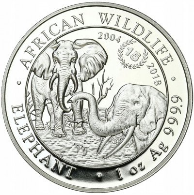 Somalia 100 shillings 2018 słonie SREBRO uncja