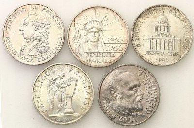 Francja. 100 franków 1982-1989, 5 szt.