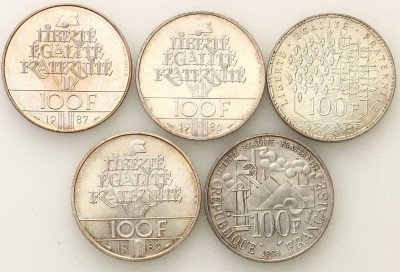 Francja. 100 franków 1982-1989, 5 szt.