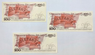 100 złotych 1976, 1979, zestaw 3 sztuk