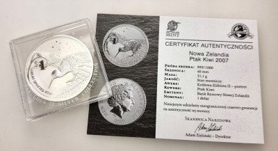 Nowa Zelandia 1 dolar 2007 Kiwi (uncja srebra)