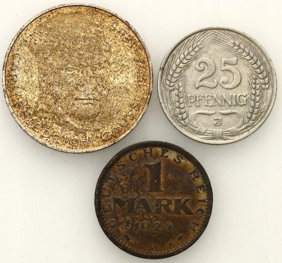 Niemcy. 20 fenigów 1911, marka 1924, 5 marek 1977