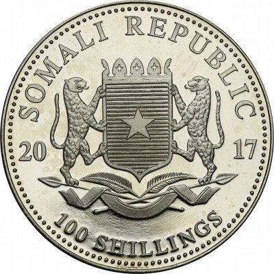 Somalia 100 Shillings 2017 słoń SREBRO 1 Oz