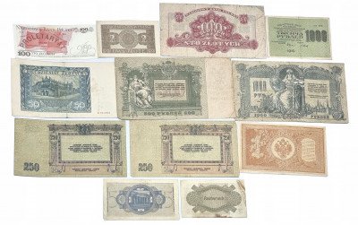 Polska, Rosja, Niemcy. Banknoty, zestaw 12 sztuk