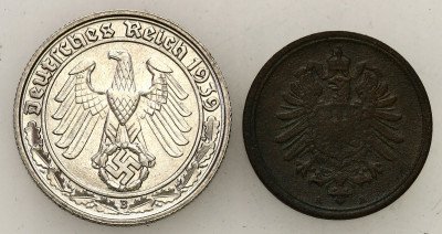 Niemcy. Fenig 1873 A, 50 fenigów 1839 B, rzadsze