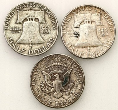 USA 1/2 dolara Franklin + Kennedy – SREBRO 3 szt.