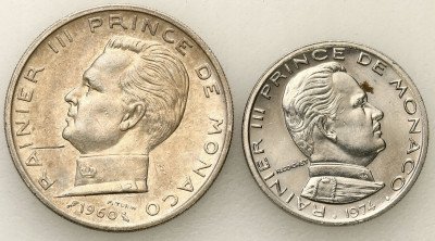 Monako, Rainier III. 5 franków 1960, 1 frank 1978