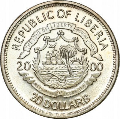 Liberia 20 dolarów 2000 SREBRO uncja