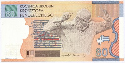 Banknot testowy PWPW Krzysztof Penderecki 80