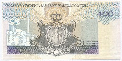 WZÓR 400 złotych 1996 PRÓBA DRUKU – RZADKIE