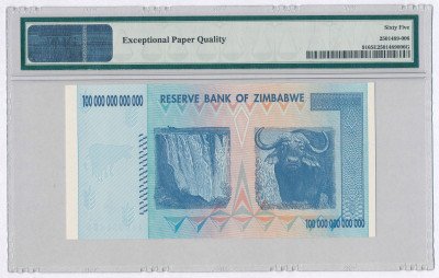 Zimbabwe banknot 100 trylionów 2008 PMG 65 EPQ
