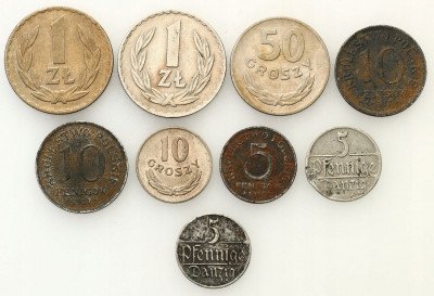 Polska monety CuNi+Fe 1917-49 zestaw 9 sztuk