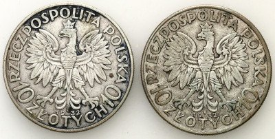 10 złotych 1932 głowa kobiety, zestaw 2 monet