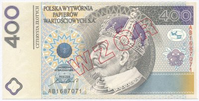 WZÓR 400 złotych 1996 PRÓBA DRUKU – RZADKIE