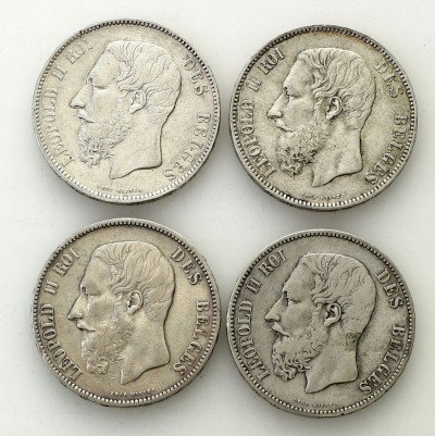 Belgia 5 franków 1868-1873 - zestaw 4 sztuk