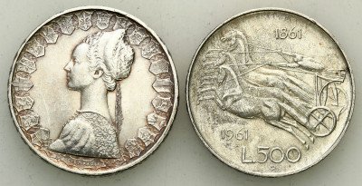 Włochy 500 Lirów 1961-66 zestaw 2 szt SREBRO