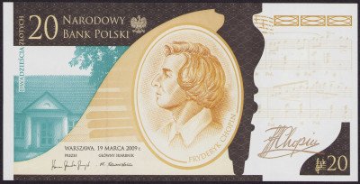 Banknot 20 złotych 2009 Fryderyk Chopin UNC