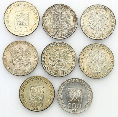 200 złotych 1974 – 1976 zestaw 8 sztuk
